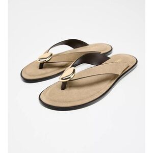 ZARA FLAT SUEDE SANDALS WITH METALLIC ORNAMENT
